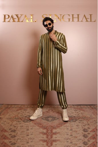 Olive Embroidered Bomber Kurta With Jogger Pant